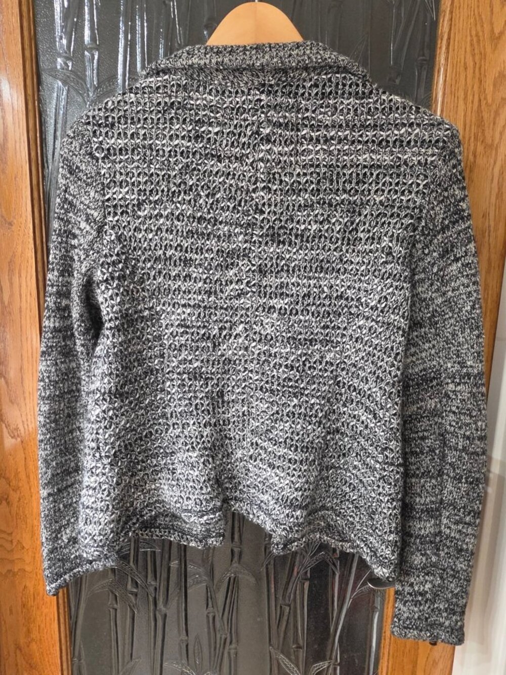 Anthropologie Cartonnier Sweater Jacket Sz Small Black White Marled Knit Zip Poc - Picture 2 of 10